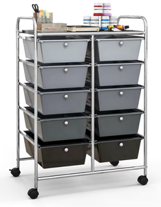 lot 1388 image: Giantex 10 Drawers Rolling Cart, Classroom Organizers, Storage Cart with Wheels, for Teacher Office Home School Supplies Tool Craft Art Paper, Black Gradient - Retail $80