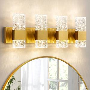 lot 1392 image: Epinl Gold Bathroom Vanity Light Fixtures - Brushed Gold Vanity Light Bathroom Lighting Fixtures Over Mirror 40W Dimmable Crystal Wall Sconces 4 Light LED Modern Bathrooms Lights 4000K - Retail $136