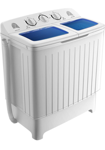 lot 1396 image: Giantex Portable Washing Machine, 20lbs Capacity, Twin Tub 2lbs Washer & 8lbs Spinner Combo, Compact for Apartment RV Dorms, Blue & White, GT24267-PE - Retail $150
