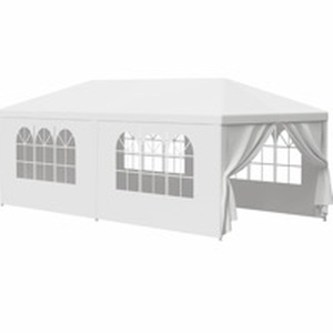 lot 2147 image: LEMY Gazebo Tent, Outdoor Canopy Shelter with Removable Sidewalls and Windows, Waterproof Heavy Duty Canopy for Patio, Garden, Party Wedding, 10 x 20, White - Retail $60
