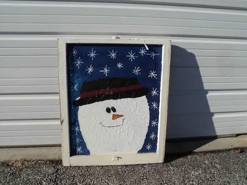 lot 4298 image: Hand-painted window sash, Snowman, 28 x 34-12