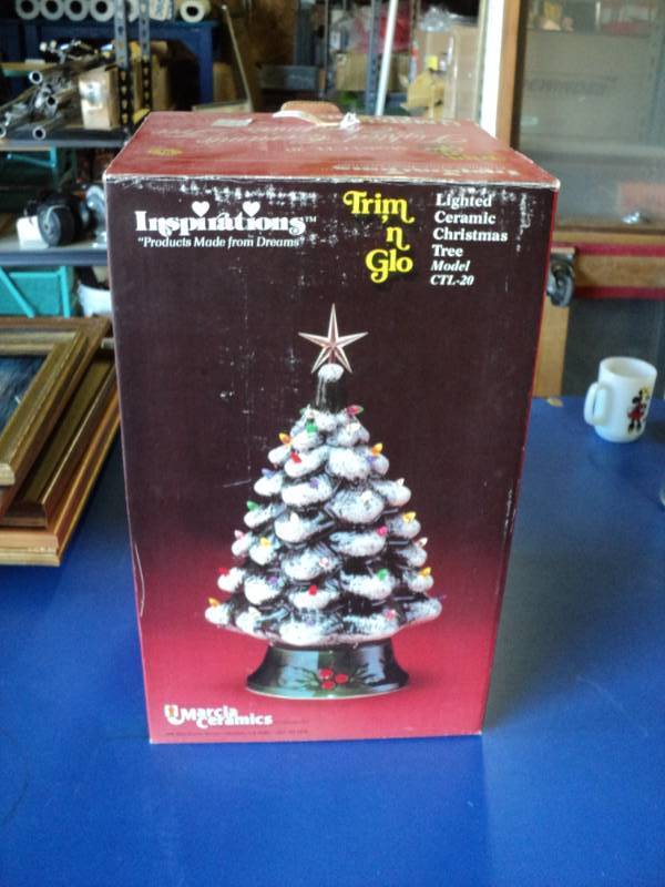 lot 4306 image: Inspirations Lighted Ceramic Christmas Tree, Model CTL-20 green, with lights and star, takes C9 bulb