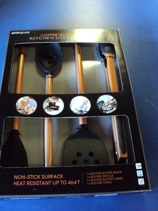 lot 4314 image: (1) set Simple an Co. Copper Silicone Kitchen Utensil set, 4 piece