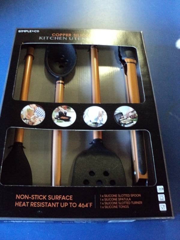 lot 4315 image: (1) set Simple an Co. Copper Silicone Kitchen Utensil set, 4 piece