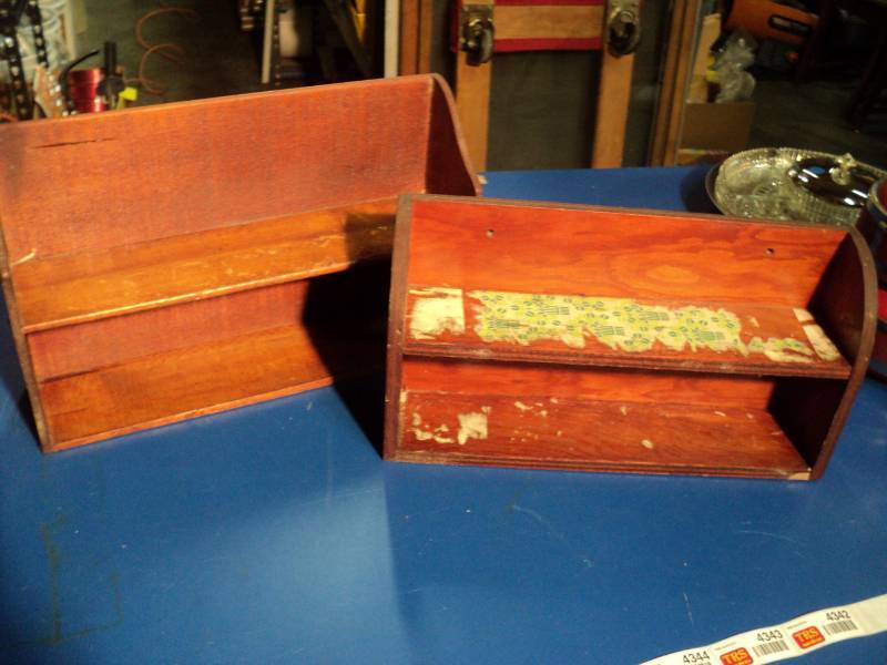 lot 4342 image: (2) ct. lot wooden spice rack shelf approx. (1) 16 x 4 x 10, (1) 16 x 3-12 x 8