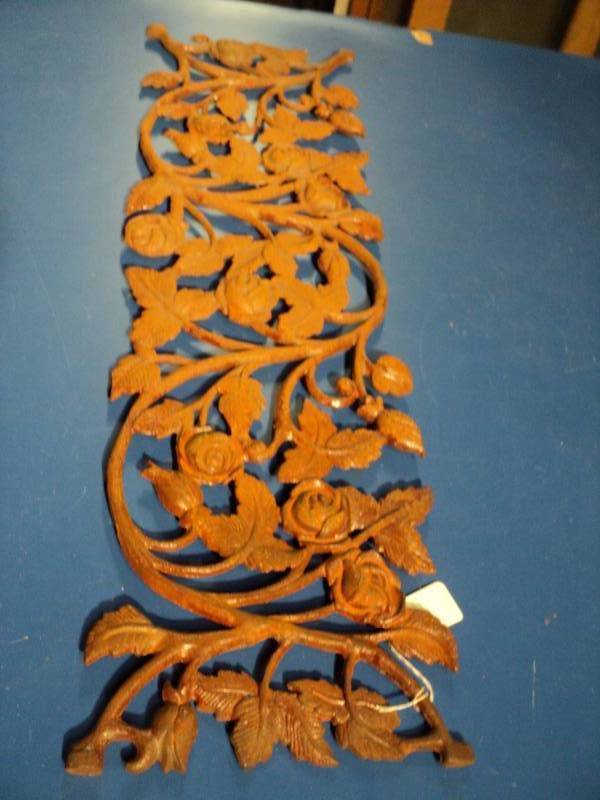 lot 4343 image: (1) decorative wrought iron panel rose pattern 28 x 8
