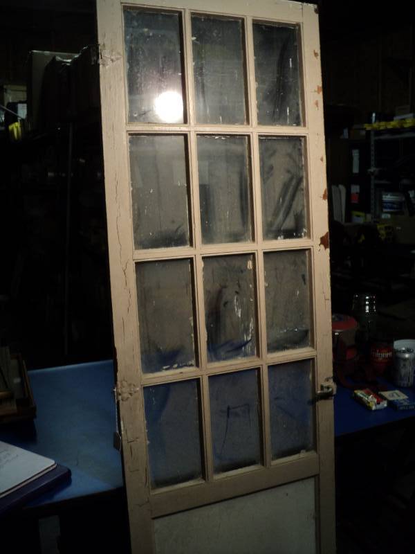 lot 4353 image: (1) Antique 12- pane wooden door with latch, 22 x 72 x 1