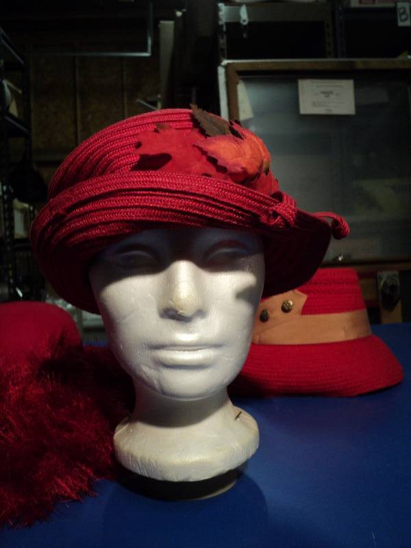 lot 4361 image: (4) ct lot red hats and red boa style scarf (head not included)