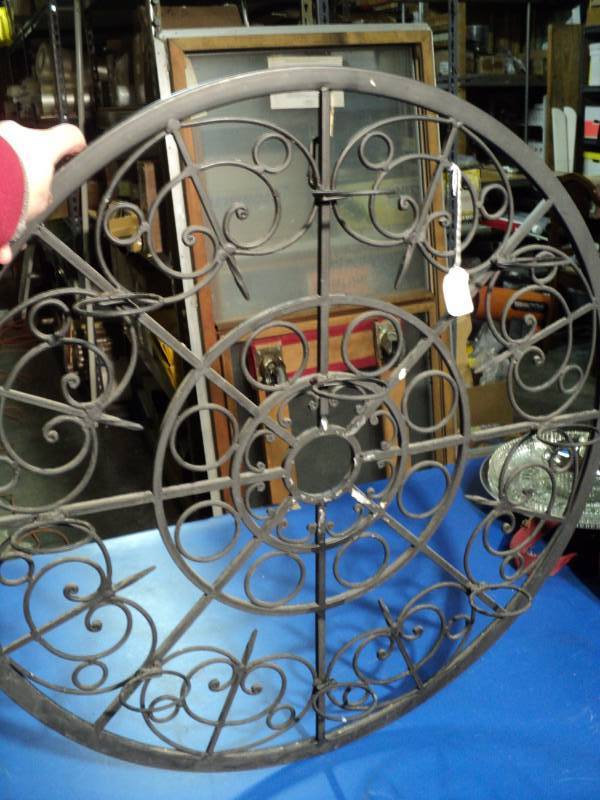 lot 4363 image: metal candle holder, wall mount, 27 diameter holds (8) candles, rings are approx. 2 diameter candles, holders not included