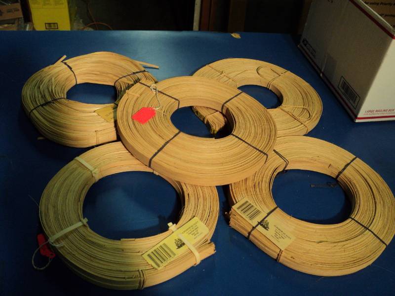 lot 4368 image: (5) rolls reed caning assorted widths and styles for basket weaving and crafts