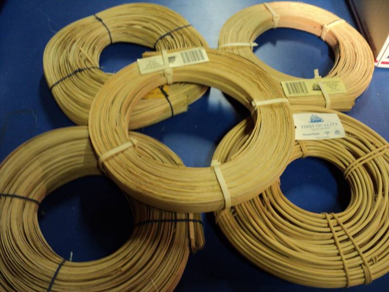 lot 4370 image: (5) rolls reed caning assorted widths and styles for basket weaving and crafts