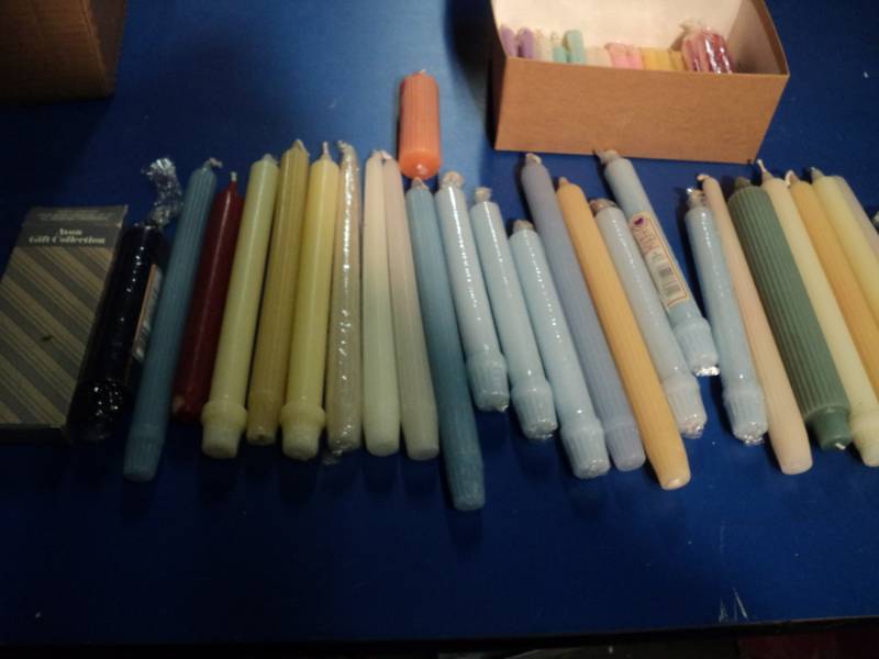 lot 4388 image: (65) ct lot taper candles assorted styles, sizes and colors