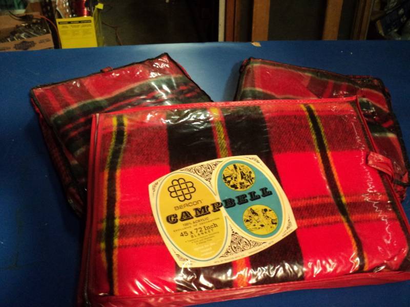 lot 4396 image: (3) plaid acrylic blankets, throw size