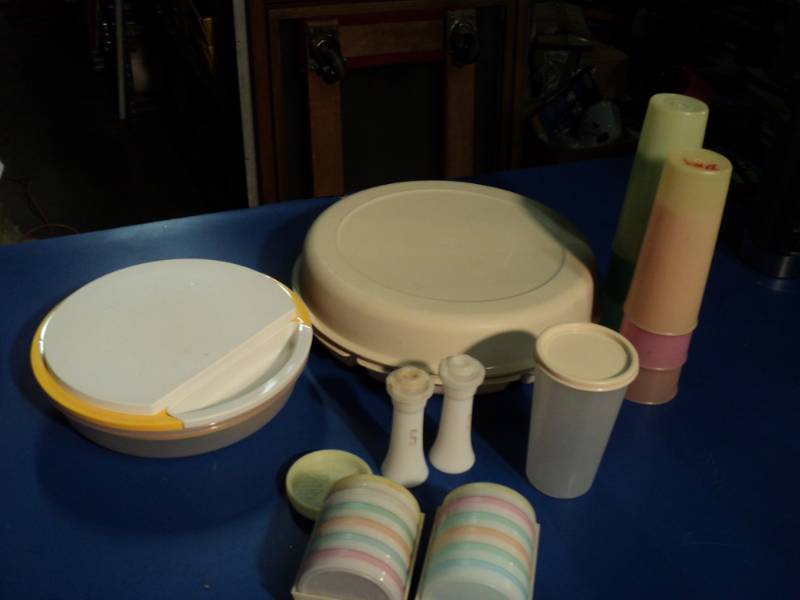 lot 4422 image: (14) ct. mixed lot Tupperware tumblers, coasters, serving dish, salt & pepper and more