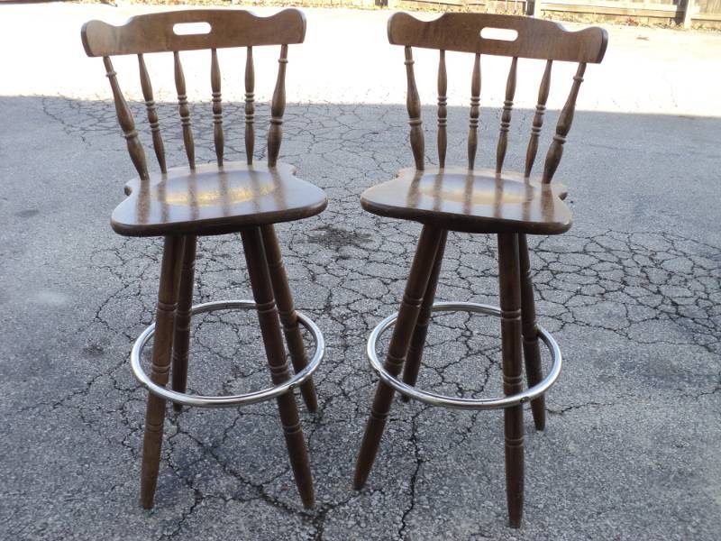 lot 4452 image: (1) pair wooden bar stools, 30-12 seat height