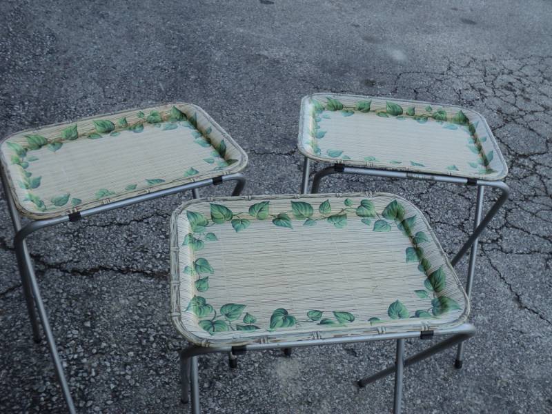 lot 4470 image: (3) ct. lot Vintage Metal Tray Tables, 17 x 12 x 24,
