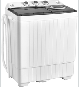 lot 3508 image: COSTWAY Portable Washing Machine, Twin Tub 26lbs Capacity Laundry, 18lbs Washer and 8lbs Spinner Combo with Timer Knobs, Built-in Drain Pump, Compact Washer for Home Dorm Apartment (GreyWhite) - Retail $225