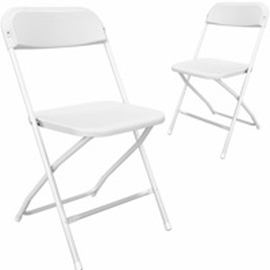 lot 3512 image: 4 Pack White Folding Chairs, Portable Party Chairs, Plastic Folding Chair, Stackable Commercial Seats with Steel Frame for Office Wedding Party Patio Dinning Events, 350lbs Capacity - Retail $80