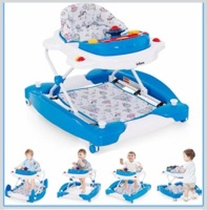 lot 3520 image: INFANS Baby Walker, 5 in 1 Behind Walker Learning Seated Rocker Bouncer with Removable Music Tray, Adjustable Height, Washable Seat Cushion, Foldable Activity Center for Toddlers (Unicorn) - Retail $70