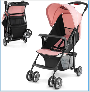 lot 3524 image: HONEY JOY Lightweight Stroller, Compact Travel Stroller for Airplane, Toddler Fold Pushchair wAdjustable Canopy & Backrest, Storage Basket, Umbrella Stroller for Infants (Pink) - Retail $93
