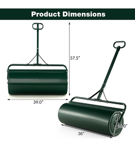 lot 3532 image: Goplus Lawn Roller, PushTow-Behind Lawn Roller, 30 Gallon113L Water Sand Filled Sod Roller Drum Roller with Detachable Gripping Handle, Yard Roller Pull Behind a Tractor for Garden Yard Park Farm - Retail $150