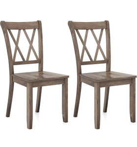 lot 3535 image: Giantex Set of 2 Dining Chairs, Rubber Wood Dining Room Side Chair wErgonomic Seat, Armless Chair for Home Kitchen, Dining Room, Brown - Retail $160