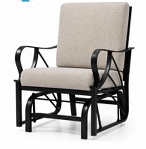 lot 3536 image: Porch Glider, Glider Rocking Chair with Removable Cushion, Heavy Duty Metal Frame, Curved Armrest, Outdoor Glider Swing Chair for Garden, Yard, Lawn, Patio Rocker, White - Retail $150
