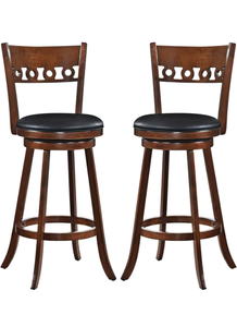 lot 3538 image: Giantex Swivel Bar Stools Set of 2, 30.5 Bar Height Bar Chairs with Back, Rubber Wood Frame, Upholstered Farmhouse Faux Leather Barstools for Kitchen Island, Dining Room, Home, Pub, Espresso - Retail $117