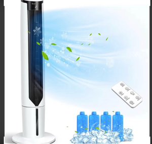 lot 3544 image: COSTWAY Evaporative Air Cooler, 41-inch Portable Oscillating Air Cooler with Remote, 3 Modes, 3 Speeds, LED Display, 9H Timer Auto-off, Quiet Standing Bladeless Tower Fan for Bedroom Home Office - Retail $116
