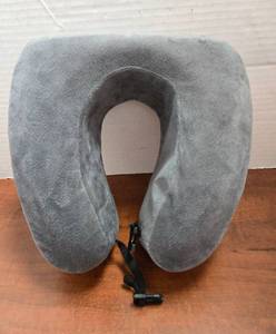 lot 501 image: Gray Memory Foam Travel Neck Pillow with Snap Closure New, But no box Tags removed - Retail $15