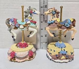 lot 519 image: Melodies County Fair Collection Musical (do not work) Carousel Horse Figurines Set of 2
