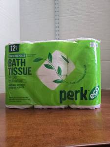 lot 546 image: Perk Eco 100% Recycled Bath Tissue 12 Roll Pack - Retail $8