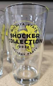 lot 578 image: Wichita State Shockers WuShock 2023 Holiday Party Collection Glass Set of 6 - Retail $8