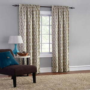lot 582 image: Mainstays Thermal Wave Print Room Darkening Rod Pocket Window Curtain Panel Pair  Set of 2  Taupe  30 x 84 New - Retail $19