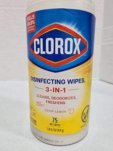 lot 588 image: Clorox Disinfecting Wipes Crisp Lemon Scent 75 Count - Retail $3