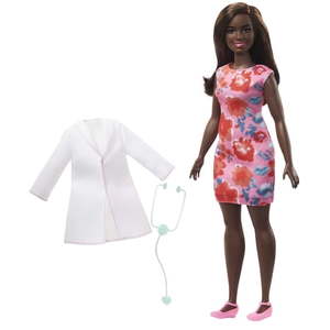 lot 593 image: Barbie Doctor Fashion Doll Dressed in Doctor Coat with Curvy Shape & Medical Accessories, Retail $26