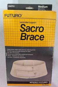 lot 600 image: Vintage Futuro Sacro Brace Controlled Support Size Medium White Adjustable-NEW - Retail $35