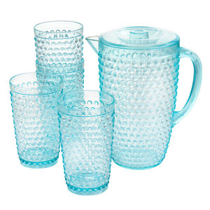 lot 606 image: GBS Home Malone 5 Piece Plastic Pitcher and Tumbler Set in Light Blue