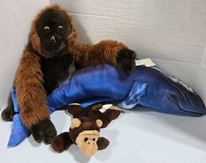 lot 623 image: Stuffed Animal Lot - Large Orangutan, Humpback Whale Pillow & Small Monkey Plush