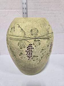 lot 626 image: Handcrafted Ceramic Jar with Grapevine Relief Design 11 inches