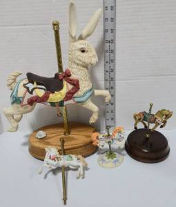 lot 638 image: Carousel Horses, Bunny and Sm on Wood Base are Musical (both work)