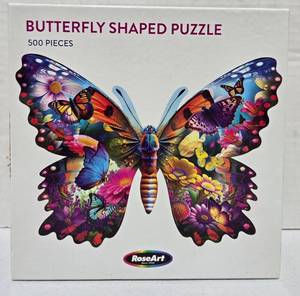 lot 665 image: RoseArt Butterfly Shaped Jigsaw Puzzle 500 Pieces - Retail $10