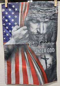lot 680 image: ONE NATION UNDER GOD Garden Flag 11 x 17.5 inches