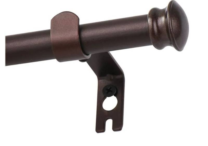lot 57784 image: Bronze Curtain Rods for Windows 30 to 60 Inches with Brackets, Decorative 58 Inch Diameter Single Window Curtain Rod Set - Retail $13