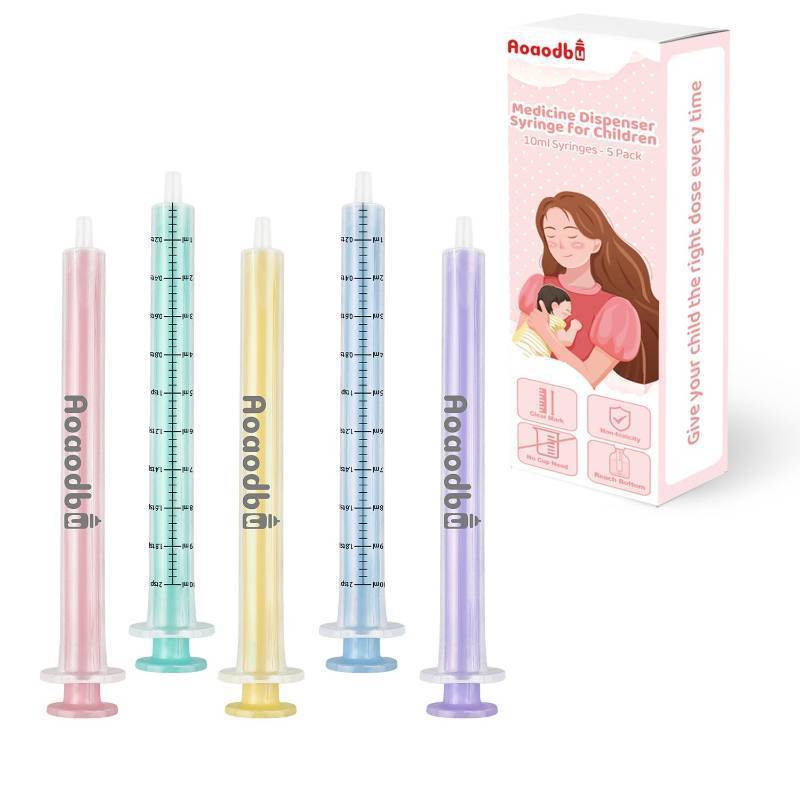 lot 63019 image: Baby Medicine Dispenser Syringe For Children, Oral Syringes, Liquid Plastic Syringe Without Needle, Leak proof Dosing Tools,5 Uniquely Color Syringes - 5 Pack - Retail $10