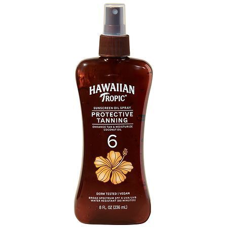 lot 72686 image: Hawaiian Tropic Island Tanning Oil 6 SPF Sunscreen Spray  8oz  Enhance Tan & Moisture - Retail $37