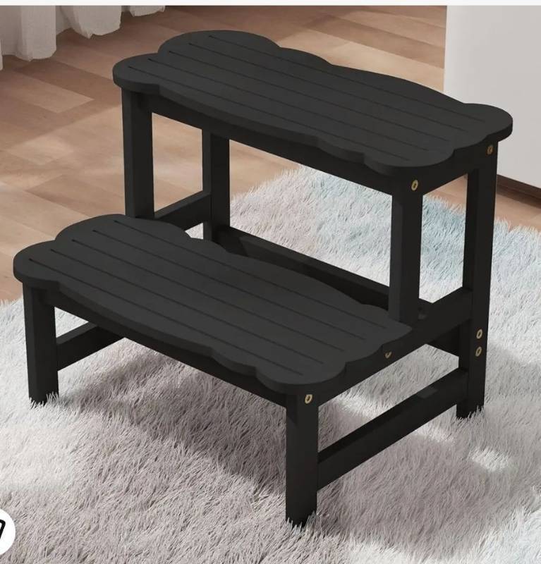 lot 17011 image: Step Stool for Toddlers - Two Step Stools Toddler 300 lbs Capacity with Safety Non-Slip Design, Natural Step Stool for Bathroom, Kitchen Dual Height Step Stools for Kids Black - Retail $33