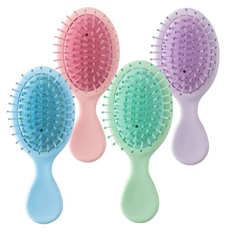 lot 27333 image: 4-Pack Mini Hair Brushes - Travel Detangling Brush, Portable Small Brushes for All Hair Types, Suitable for Men, Women, and Kids, Can Be Used on Wet and Dry Hair - Retail $6
