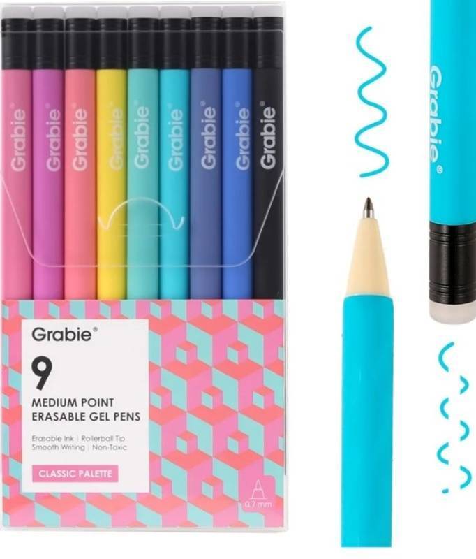 lot 27233 image: Erasable Gel Pens, Medium Point 0.7 mm Erasable Pens, Make Mistakes Disappear for Drawing Writing Planner, Pack of 9 Assorted Colors - Retail $16