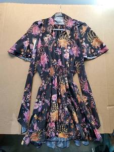 lot 27691 image: Black Floral Print Mini Dress with Smocked Waist S - Retail $35